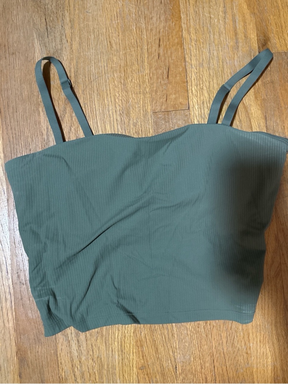 aerie Olive Green Ribbed Cropped Tank